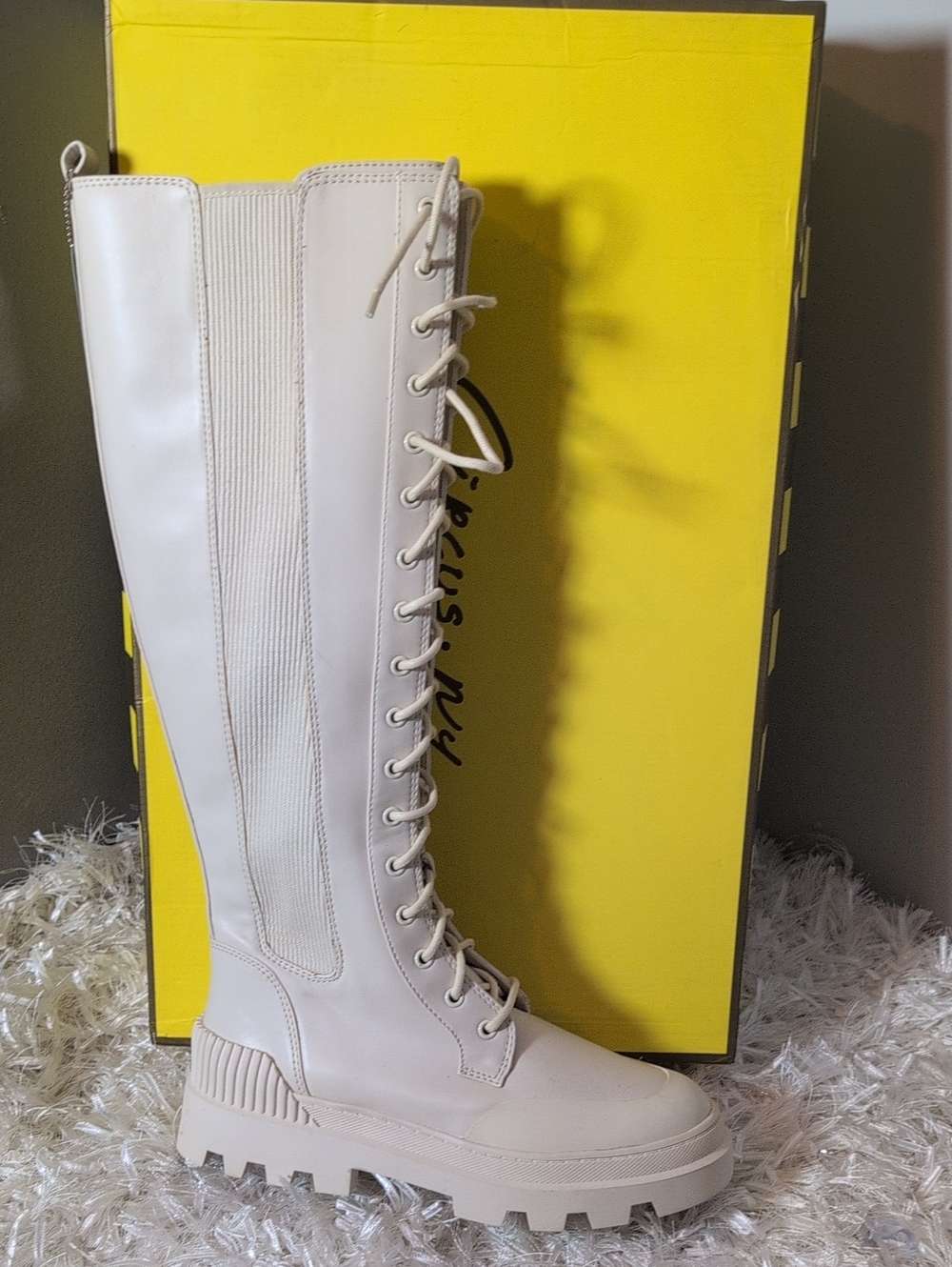 Circus SE Women’s Knee-High Lace-Up Combat Boots - Cream
